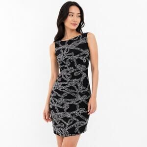Vintage Cache Size 8 Three D Embroidered Texture Sheath Dress Black White Career